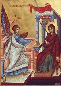 Ο Ευαγγελισμός της Θεοτόκου, βυζαντινή αγιογραφία απο την Ι. Μ. Ευαγγελισμού στην Πάτμο