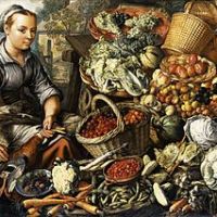 Γυναίκα στην Αγορά με Φρούτα, Λαχανικά και Πουλερικά